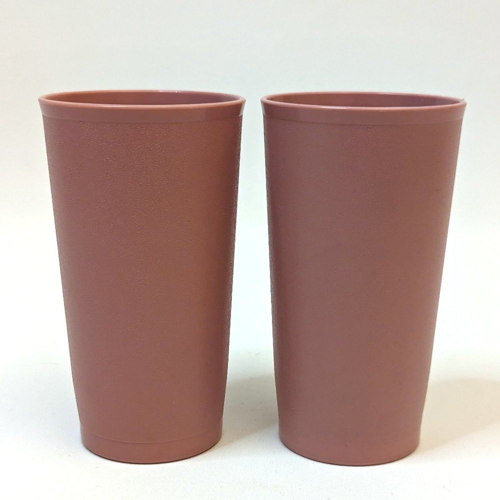 Set of 2 Vintage Tupperware Plastic Tumblers Cups Dusty Rose Pink 12 Oz 115
